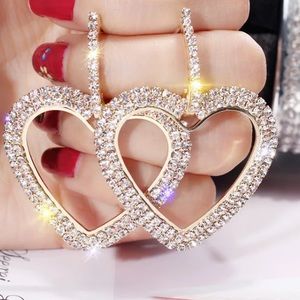 Gold Tone Crystals Heart Earrings